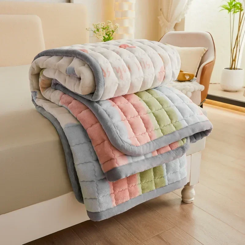 Winter Flannel Soft Mattress Tatami Mat Foldable Single Double Bed Sleeping Pad Warm Thicken Quilted Bedsheet Blankets Bedspread