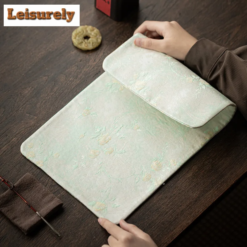 Vine Grass Green Xiangyun Silk Tea Table Mats Creative Zen Tea Table Cloth Drink Coaster Dinner Table Cloth Mat Drinkware Craft