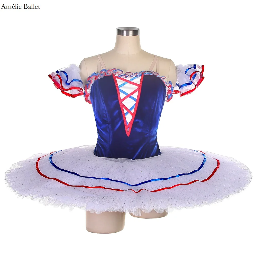 B22133 Adult Girl Deep Blue Spandex Professional Ballet Dance Tutu Ballerina Costume Solo Dress Tutus Di Danza Classica Personalizzato