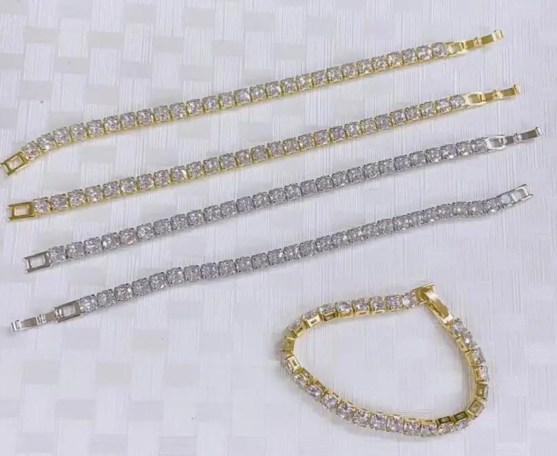 1Pcs Gold White Cubic Zirconia Bracelet For Women Men Jewelry Rainbow Cz Tennis Trendy Bangle Girls Gift Dsf3