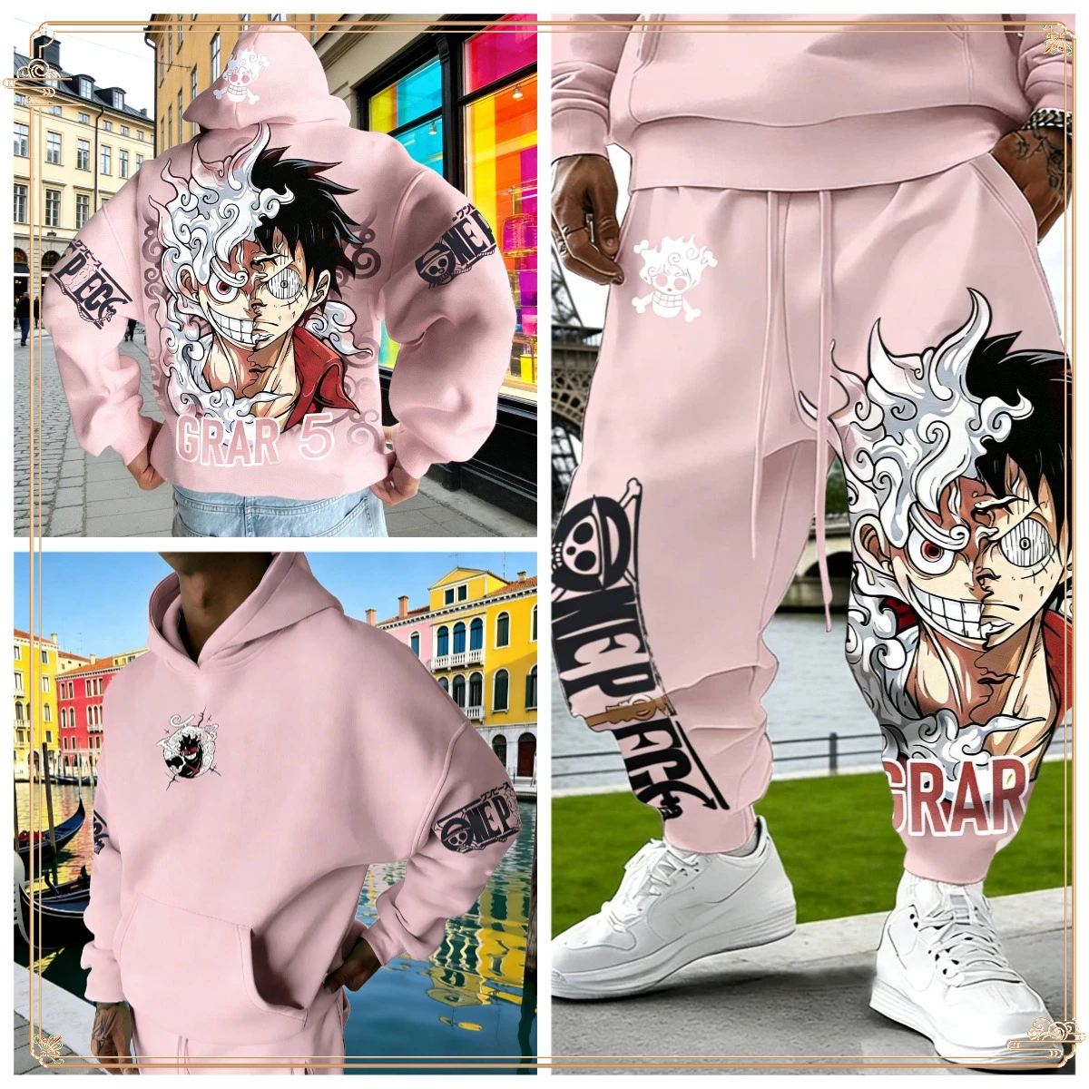 WANHONGYUE Anime One Piece Luffy Pantaloni Sportivi da Jogging Adulto Cosplay Sweat Pants Noos Lungo Trousers con Tasche Nero 15 XL
