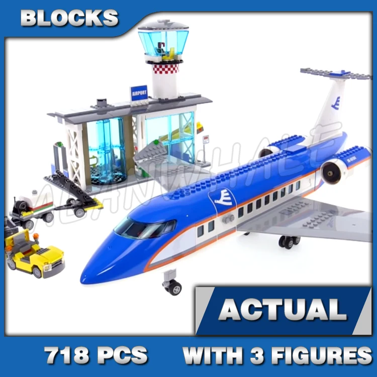 

718pcs Town Airport Passenger Terminal Plane Mobile Stairway Fuel Trailer 02043 Building Blocks Kit Brick Compatible with Model