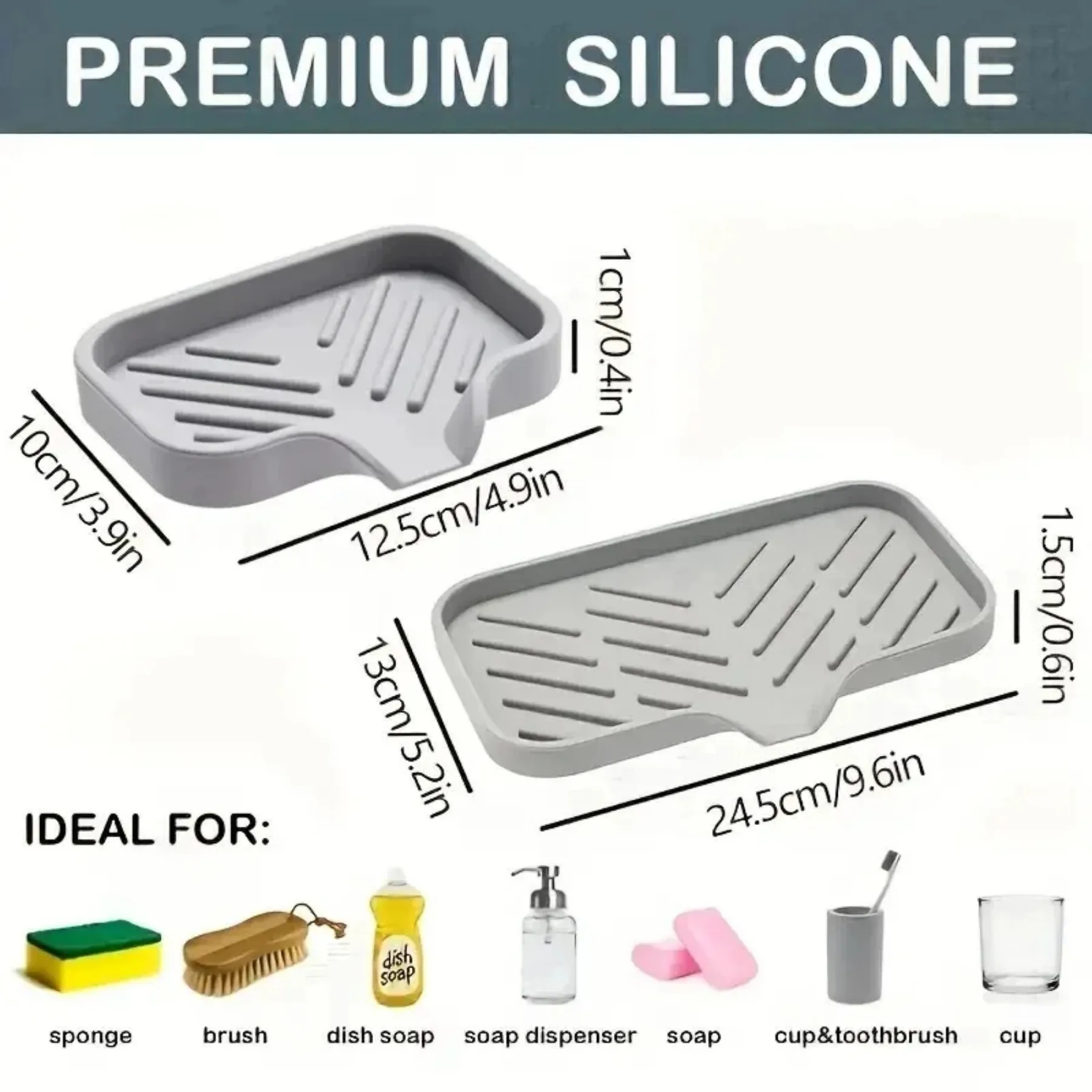 Silicone Kitchen Sink Tray with Drain Holes, Countertop Cleaning Mat for Brushes, Sponges, and Soap, Suitable for Home Kitchen