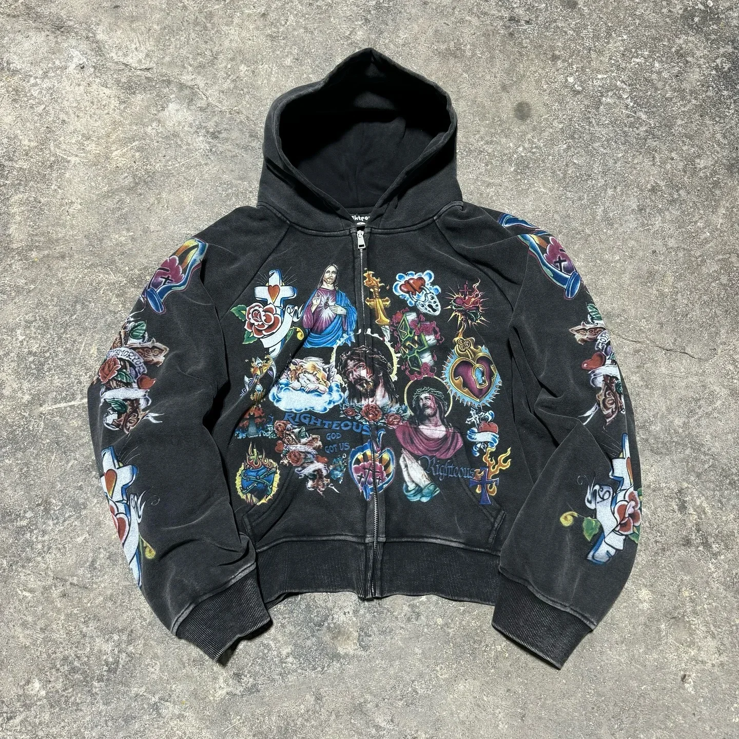 thumbnail image 1 of Sudadera informal y2k para mujer, cárdigan con cremallera, sudadera holgada con capucha, letras estampadas versátiles, patrón geométrico de hip hop, novedad de 2024, 1 of 5