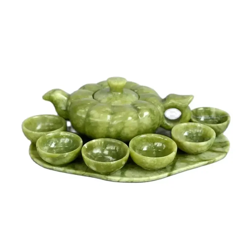 

Chinese Hand-Carved Jade Natural Jade Lantian Jade Teapot Tea Set Household Set