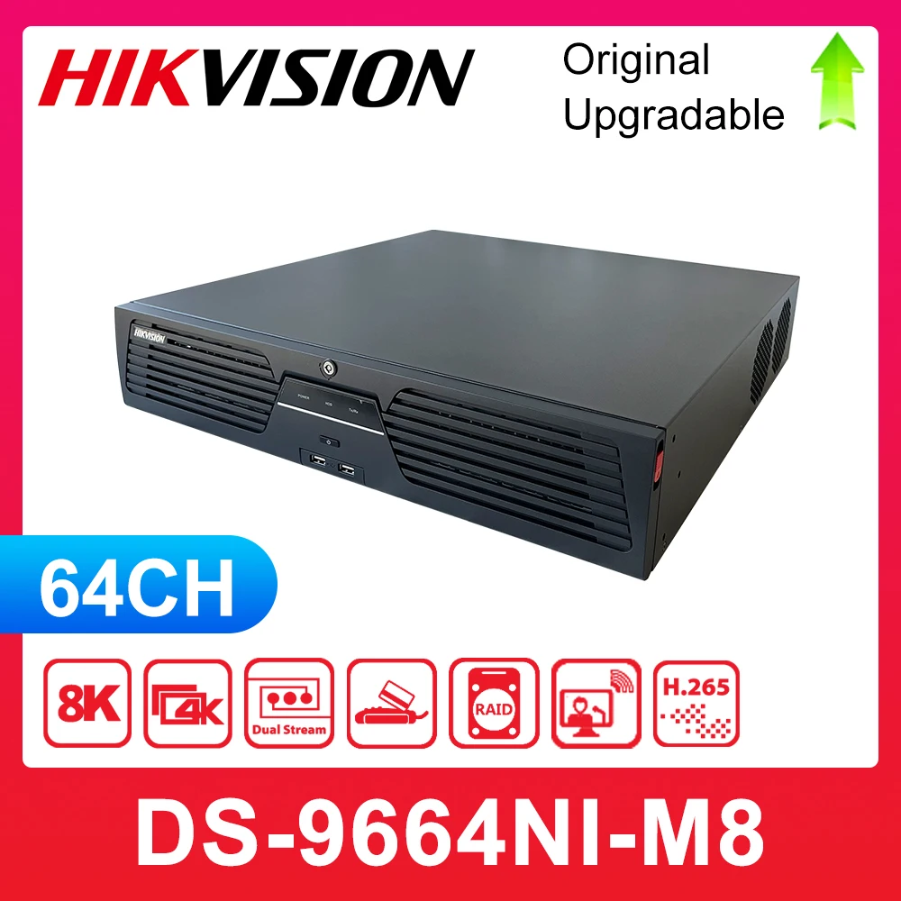 

Original Hikvision DS-9664NI-M8 English Version NVR 64CH Support up to 12MP camera 8 SATA for 8HDDs HMDI1 and up to 4K NVR