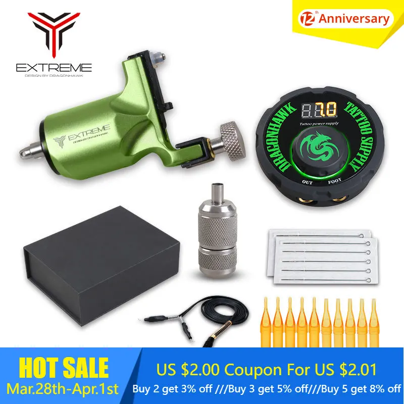 Rotary Machine Tattoo Kit Needles Grip Tips Set LCD Mini Power Equipment Supplies | Красота и здоровье
