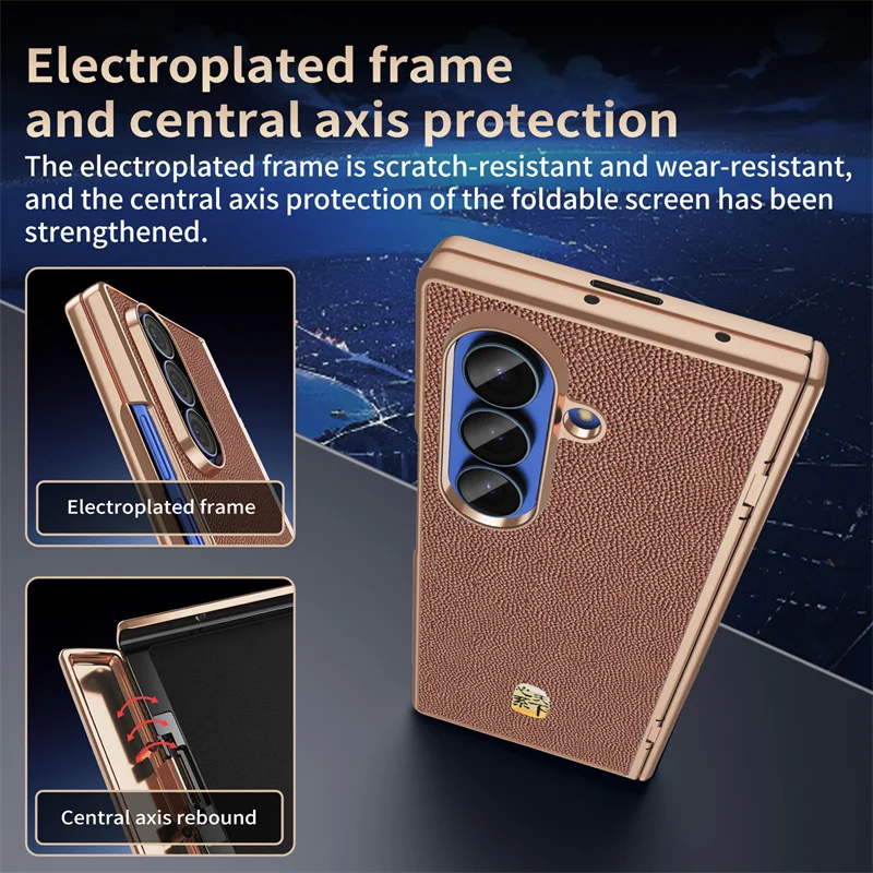 Luxury Genuine Leather Magnetic Phone Case with Hinge Screen Protector Film Cover