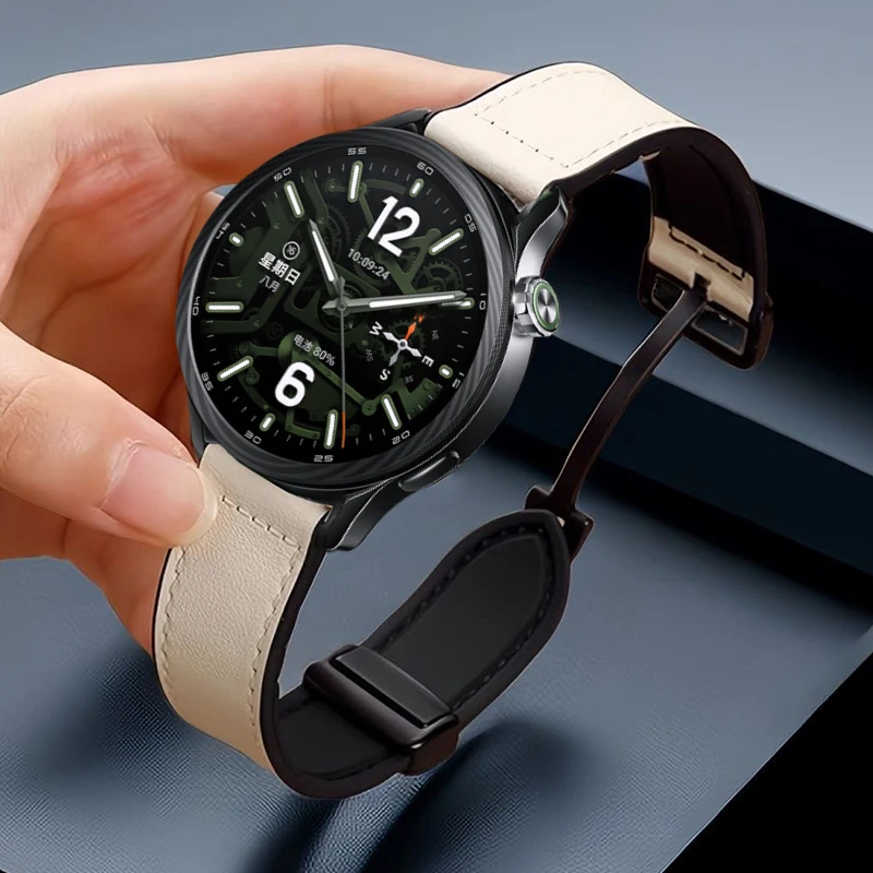 Premium Leather Silicone Magnetic Sport Band, 20mm/22mm,
