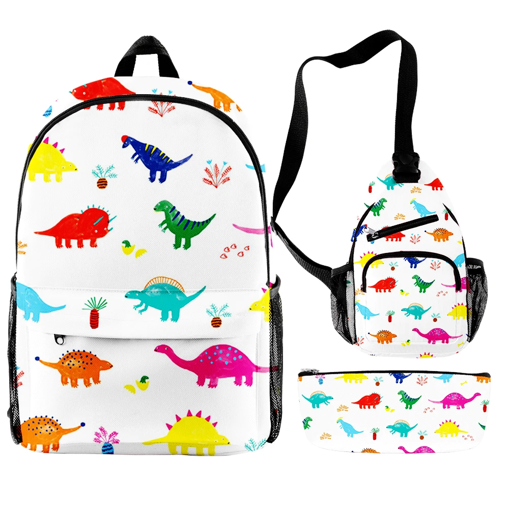 Cartoon Novelty Cool dinosaur 3pcs/Set Backpack 3D Print Bookbag Travel Laptop Daypack Backpacks Chest Bags Pencil Case