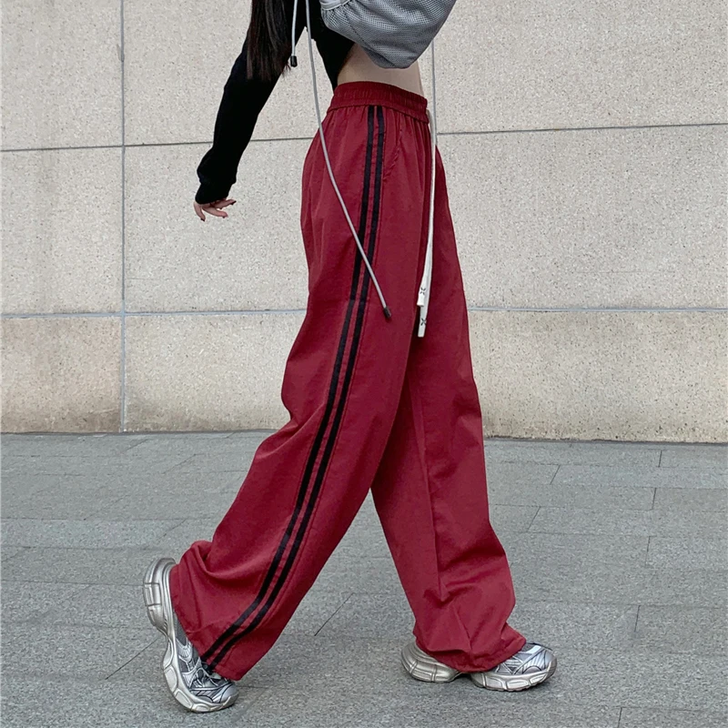 

Gidyq Women Streetwear Sweatpants Korean Fashion Striped Loose Wide Leg Pants Summer Casual High Waist Female Straight Trousers