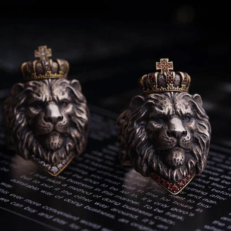 Retro Crown Lion Ring For Men Silver Color Punk Gothic Adjustable Open Ring Rock Hip Hop Handmade Jewelry Accessories Man Gift 4