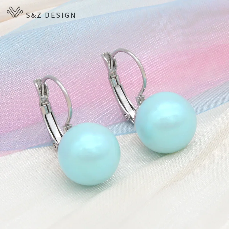 S&Z DESIGN New Fashion Big Round Colorful Imitation Pearl Drop Earrings For Women Girl Wedding Party Jewelry Eardrop
