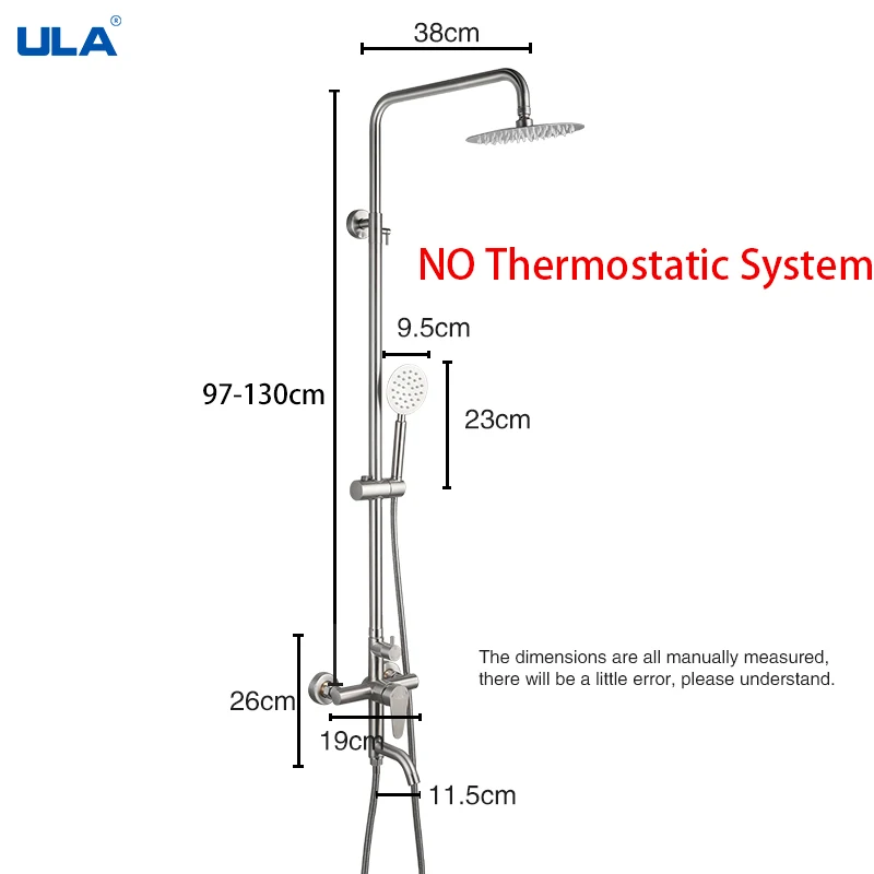 ULA Shower Faucet Black Mixer Tap Stainless Steel Bathtub Shower Mixer Faucet Rain Head Set Rainfall System