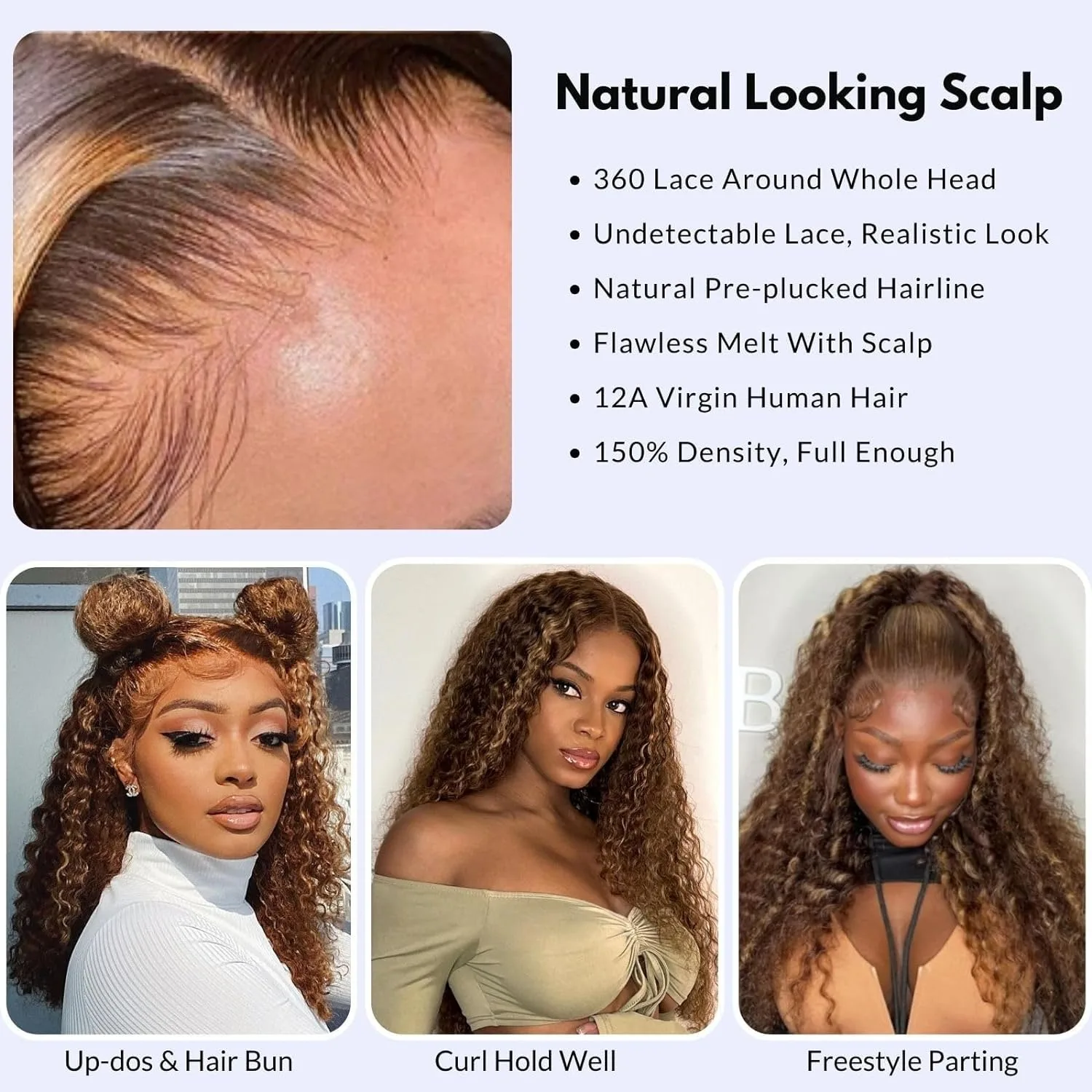 Lace Front Wig 200D 360 Human Hair 4/27 Deep Wave Ombre Highlight Free Part Pre-Plucked