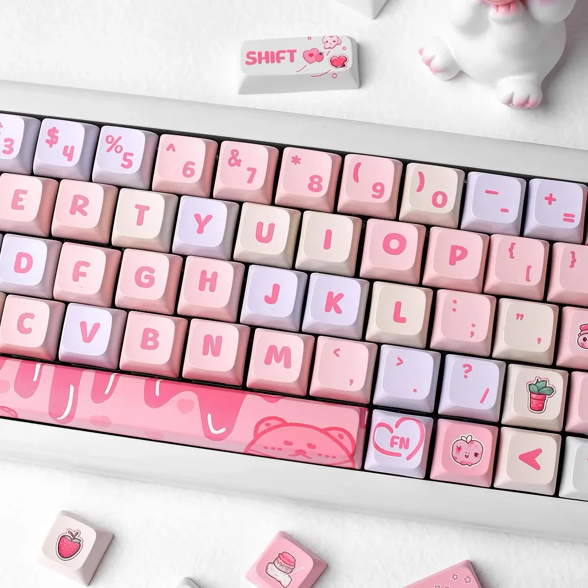

Клавиатура PBT Keycap 133 Key Cute XDA Height ISO полный набор клубничный тематический сублимационный процесс для механической клавиатуры MX Axle