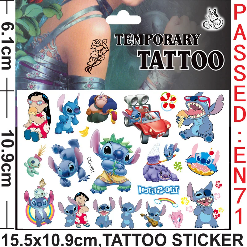 New Interstellar Baby Stitch Cartoon Tattoo Stickers Children Stitch Water Transfer Disposable Tattoo Stickers Toys Kawaii Gift 5