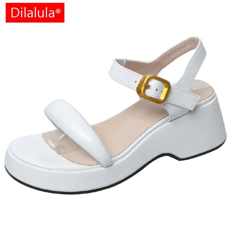 

Dilalula Wedges Heels Platforms Women Sandals Genuine Leather Summer Concise Fashion Party Casual Office Ladies Shoes Woman