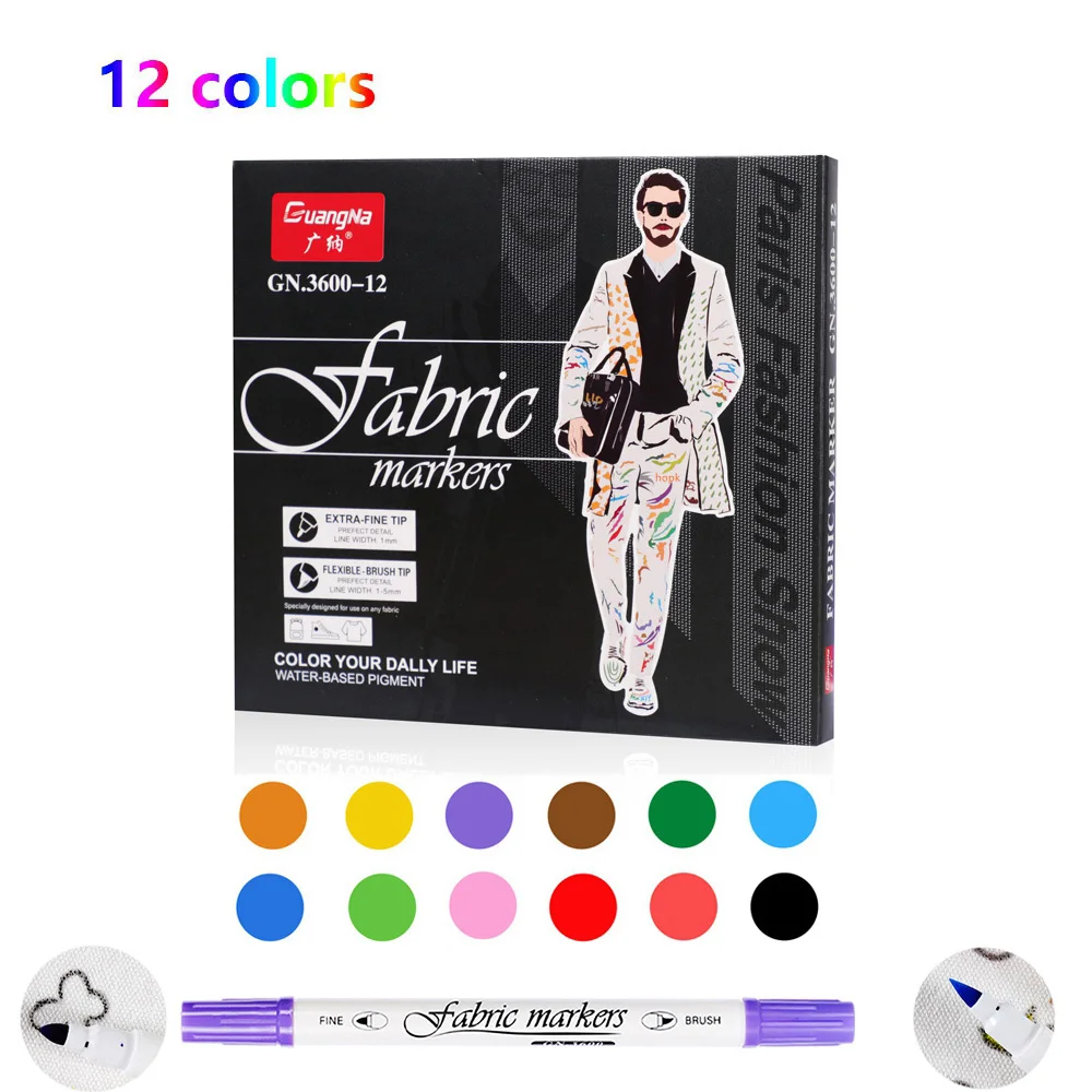 12/24 Colors Dual Tip Fabric Markers,Permanent Art Markers Pen for