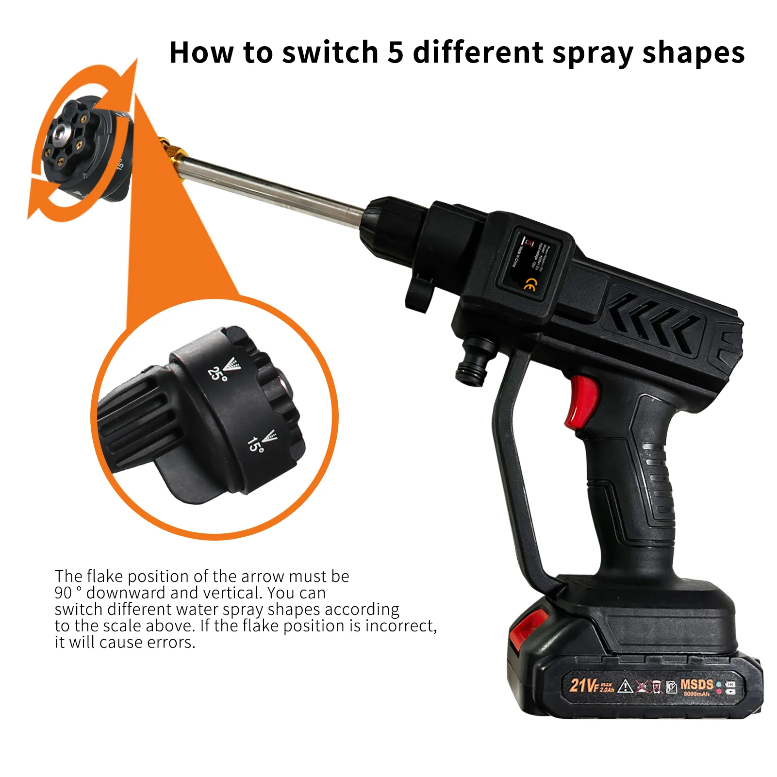 Cordless power washer 60Bar 300W High Power Washer Machine with Rechargeable Battery 5in1 Nozzles Cleaning Machine Water Gun