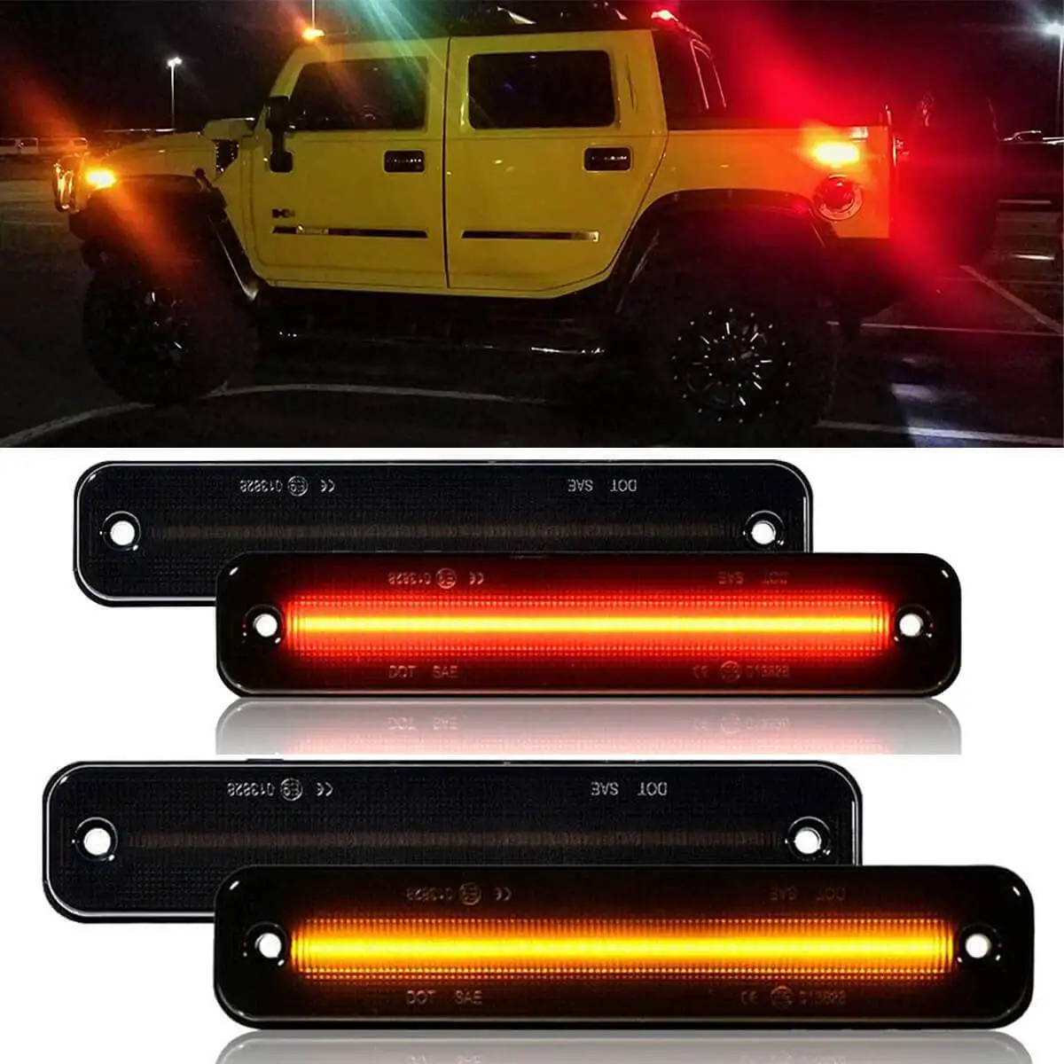 For Hummer H2 2003-2009 Smoked Lens LED Side Marker Lamp Amber Front Red Rear Fender Lights