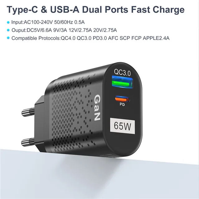 USLION 65W GaN Charger Tablet Laputopu Yofulumira Charger Mtundu C PD Chaja Chachangu Chaku Korea Mapulagi Adaputala a iPhone Samsung 5