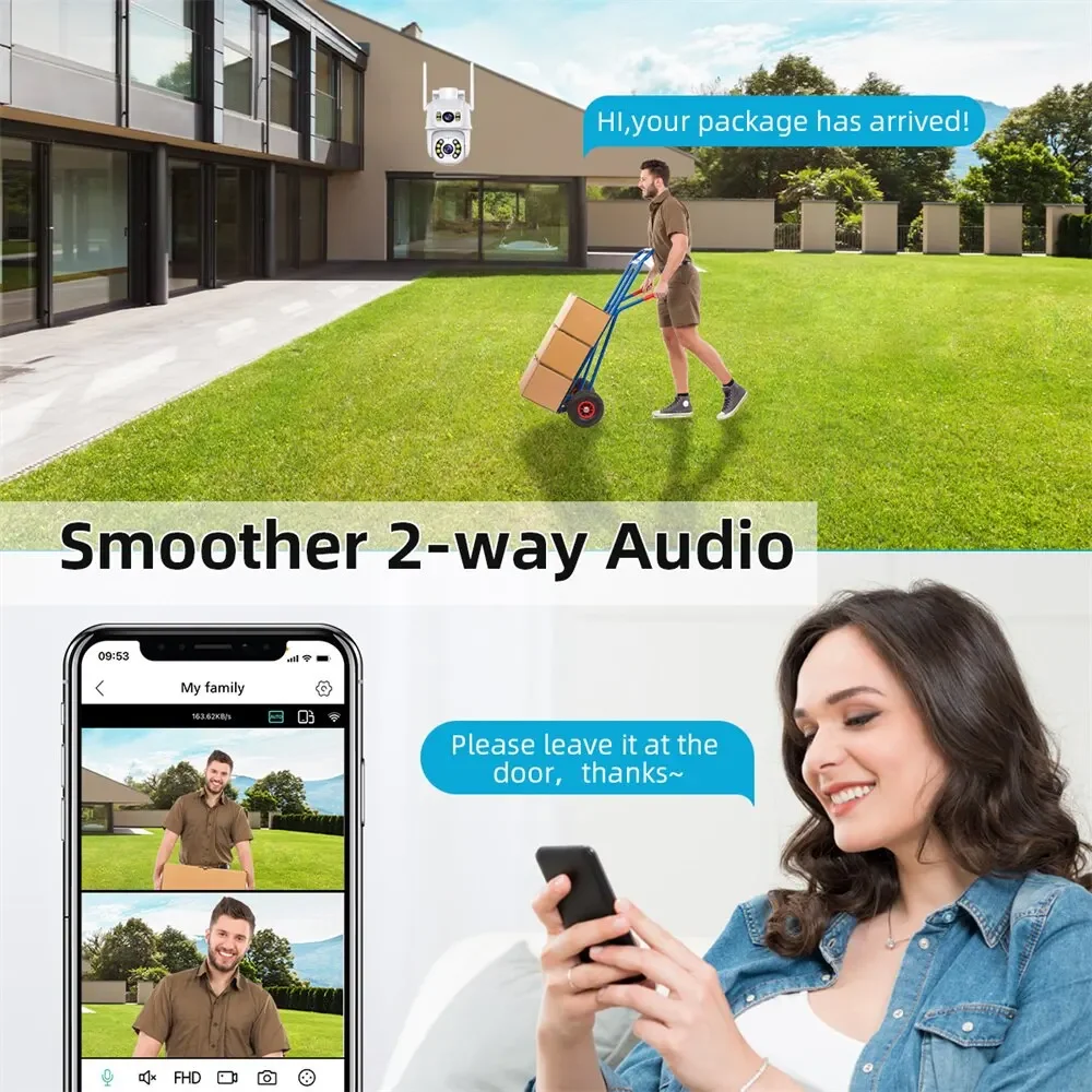 8MP 4K PTZ Wifi Surveillance Camera Dual Lens Dual Screen Ai Human Detect Auto Tracking Night Vision Outdoor ICSee