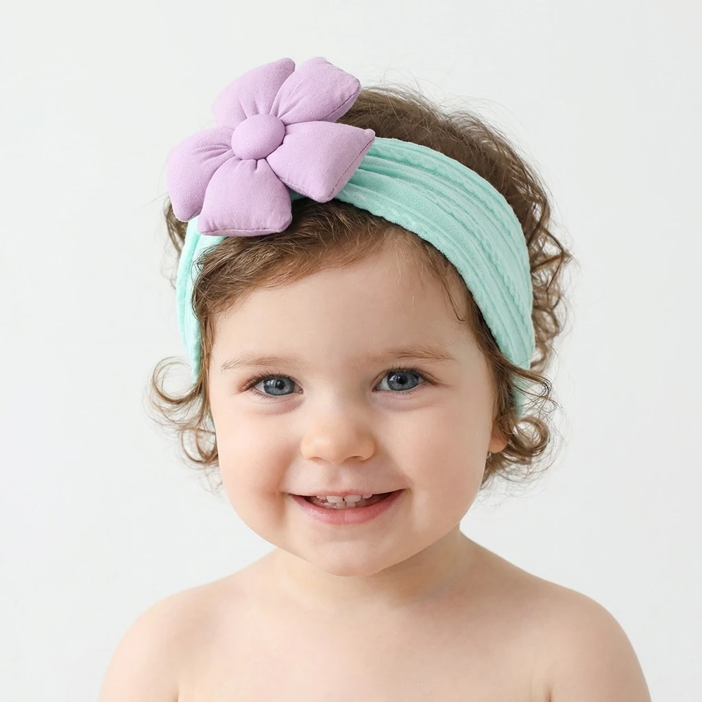 귀여운 단색 꽃무늬  자카드 헤어밴드 부드럽고 얇은  헤어 액세서리 아동용 헤어 스카프