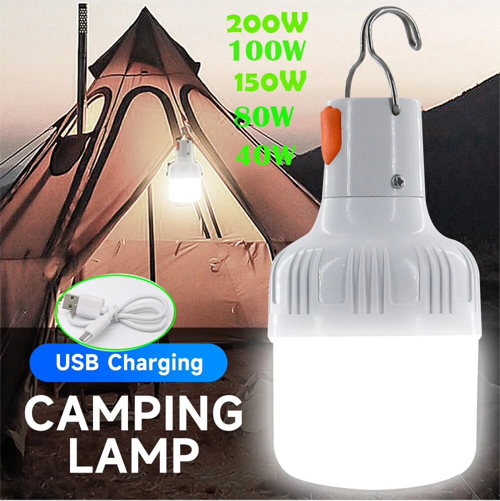 Portable LED Bulb Tent Lamp BBQ Camping Light Super Bright Outdoor Bulbs USB Waterproof Emergency Lights For Patio Porch Garden