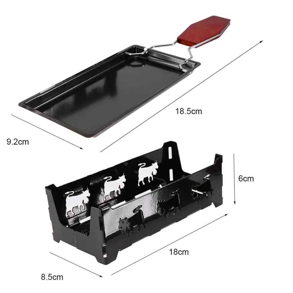 Rectangle Cheese Raclette Stove Set Carbon Steel with Candle Cheese Melting Tray with Shovel Non-Stick Grill Plate