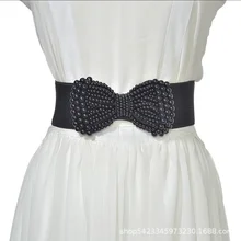 

Special new bowknot pearl elastic hand sewn pearl belt women's elastic wide waist seal