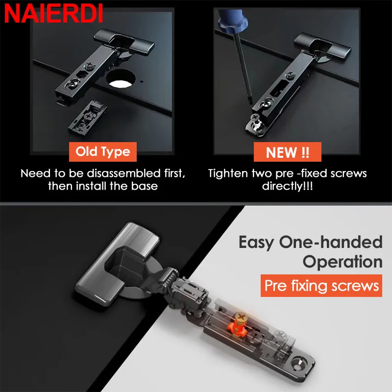 NAIERDI 2PCS 검은 유압 경첩 냉간 압연 강철 캐비닛 도어 힌지 댐퍼 버퍼 소프트 닫기 주방 찬장 가구