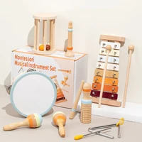 1set Toddlers Early Education Gift Castanet Sand Hammer Tambourine Kindergarten Orff Percussion Instrument Musical Toys for Baby 1