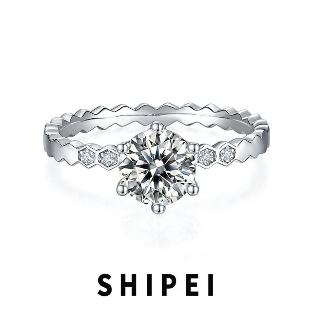 

SHIPEI 6.5MM D Moissanite Diamond Ring Fine Jewelry Wedding Engagement Elegant 925 Sterling Silver Anniversary Gift Wholesale