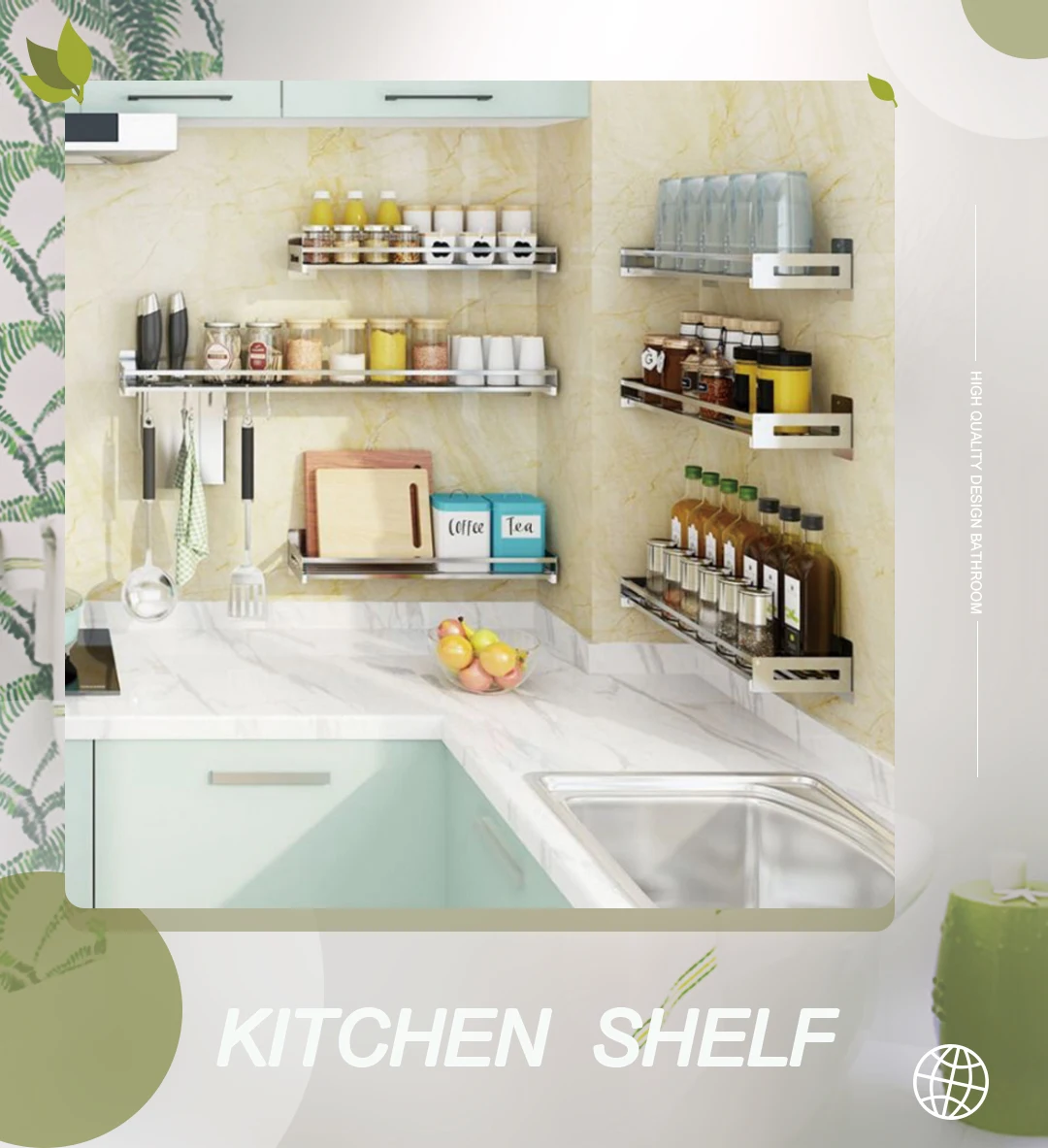 Description Picture 2 of itemSpice Rack Wall Mount Kitchen Spice Organizer Storage Shelf Stainless Steel Shelves Holder for Kitchen Bathroom Household Items