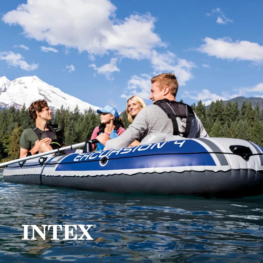 Excursion Inflatable Boat Series: Includes Deluxe 54in Boat Oars and High-Output Pump – SuperTough PVC 6
