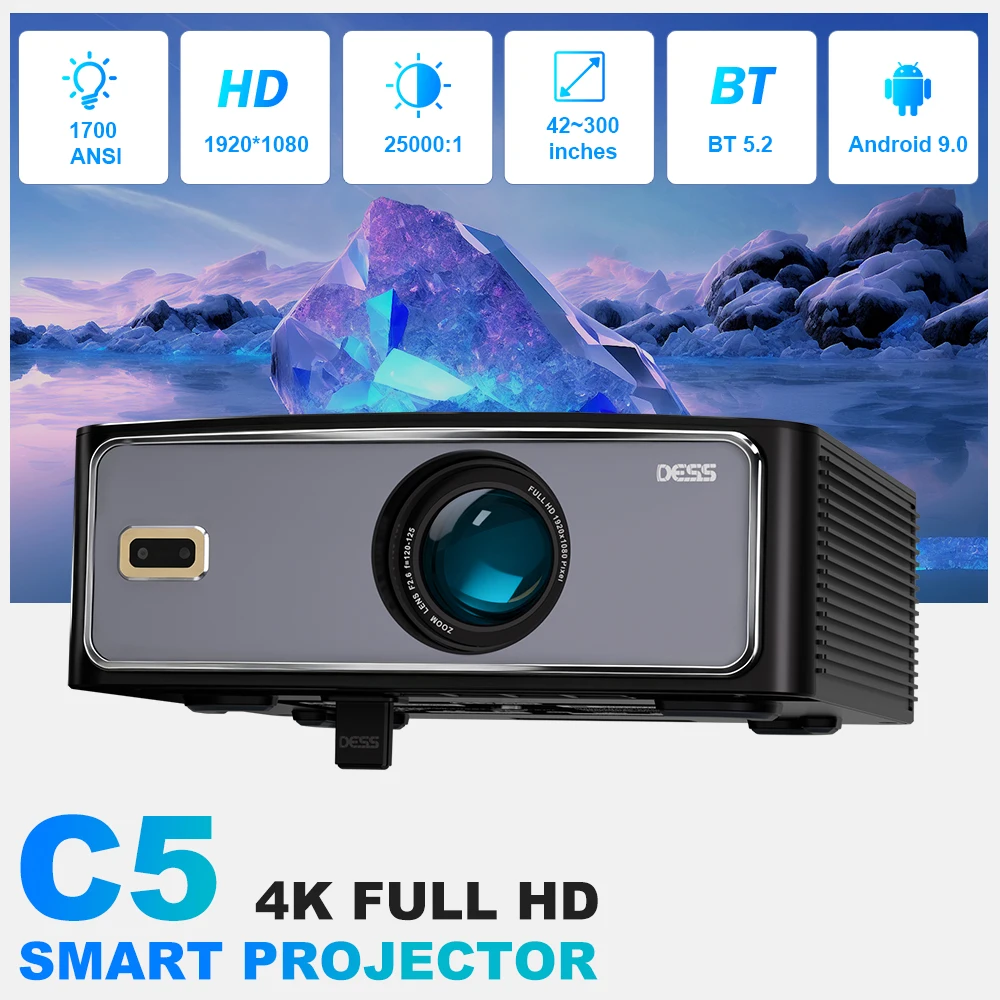 DESS Full HD 1080P Projector C5 WiFi LCD 4K Video Movie Android