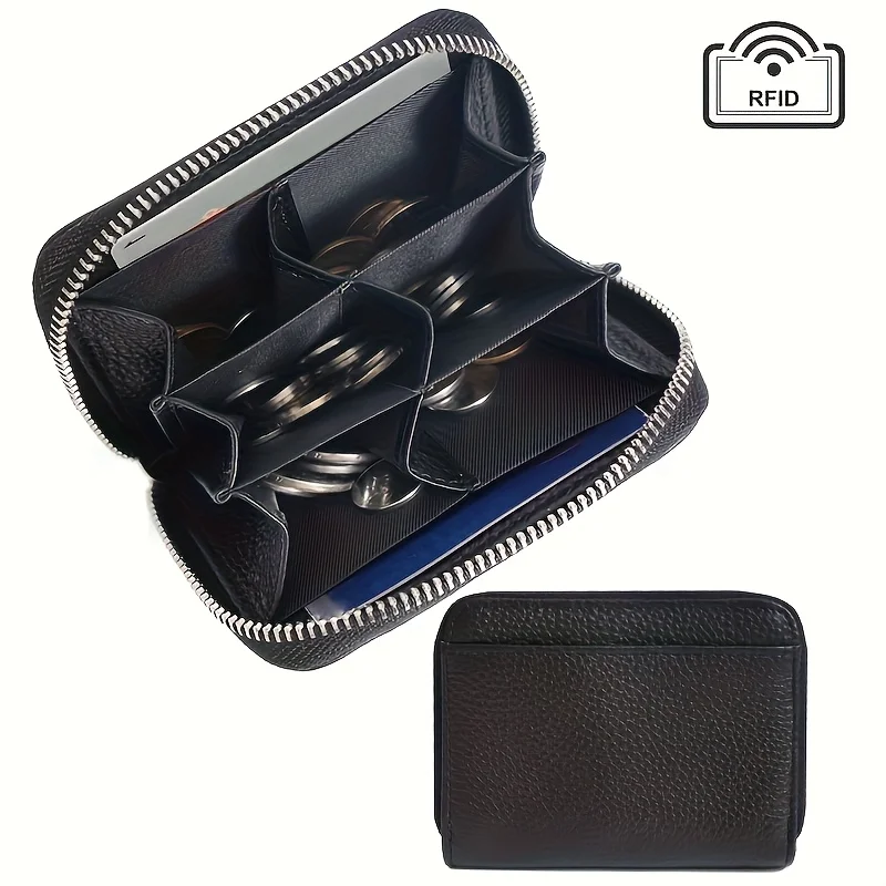 Genuine Leather Women's Mini Wallet Compact Short Coin Purse with Lychee Grain Multipurpose Small Wallet for Daily Use Travel