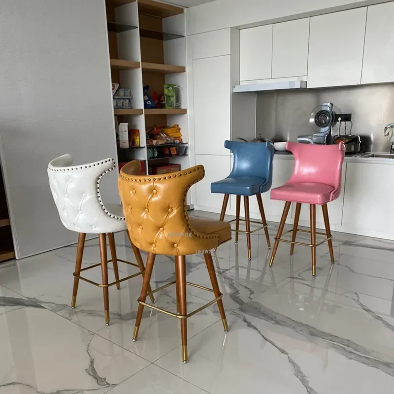 American Style Solid Wood High Feet Bar Chair Minimalist Lounge Chair Nordic Creative Fashion Modern Home Kitchen The Bar Stool