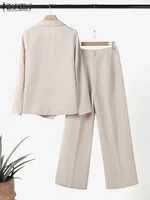 ZANZEA Korean Fashion Blazer Tops 2pcs Suits Autumn 2024 Solid Color Women Elegant Pant Sets Trousers Commute Blazer Suits - Image 2