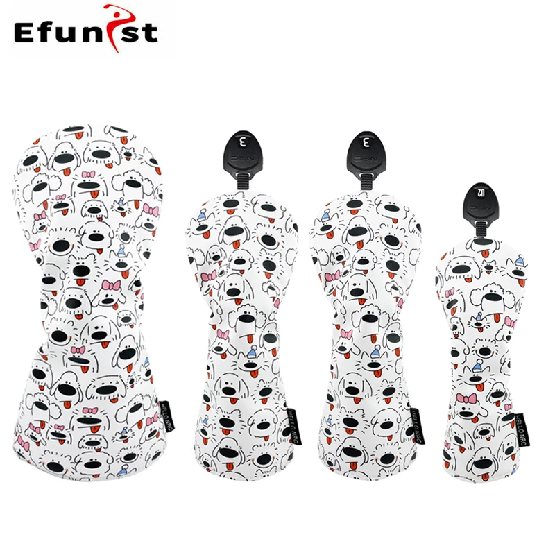 Golf Driver Head Cover PU Leather Cover Set Custom Headcovers Fairway Headcover Hybrid Cover Cute Dog Colorful Puppy Waterproof