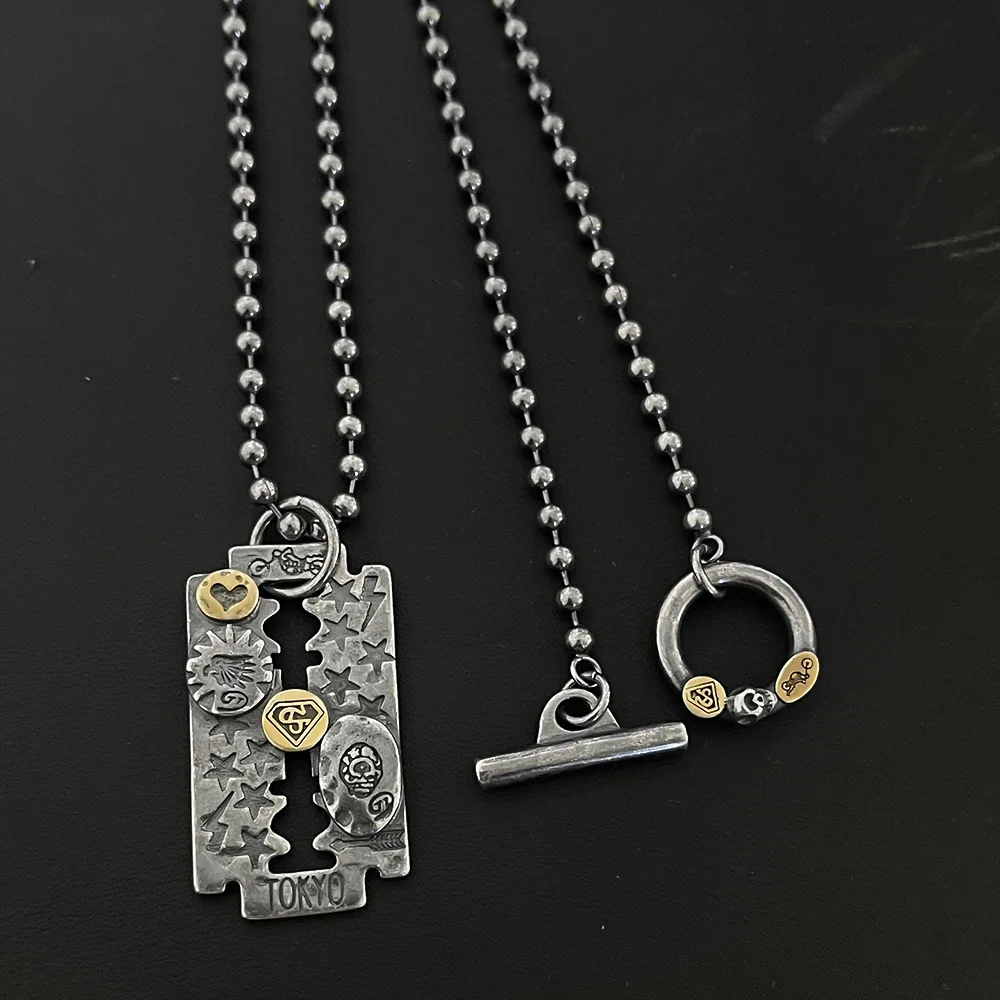 Make old -color blade body pendant OT buckle retro style men's and women's necklace