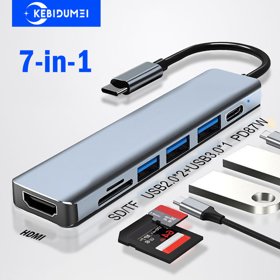 7 Ports USB C Docking Station USB C HUB TYPE C to 4K HDMI Adapter 5Gbps USB 3.0 HUB PD 87W USB C Splitter for PC Laptop Macbook