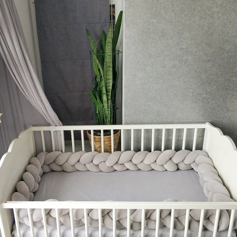 2M/3M Baby Bed Bumper Long Knotted Three-strand Braided Crib Anti-collision Bed Surround Newborns Bumper Circumference Protector crib bumper