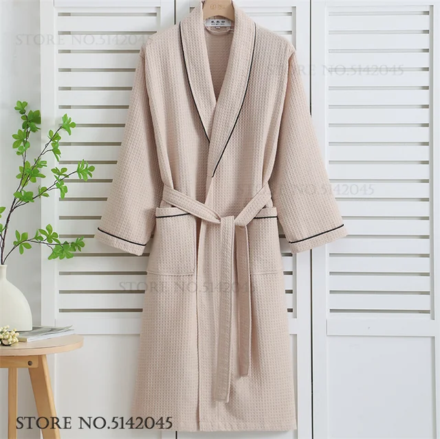 100% coton Couple Robe gaufre peignoir Robe Kimono Yukata maison vêtements décontracté femmes vêtements de nuit printemps été vêtements de détente