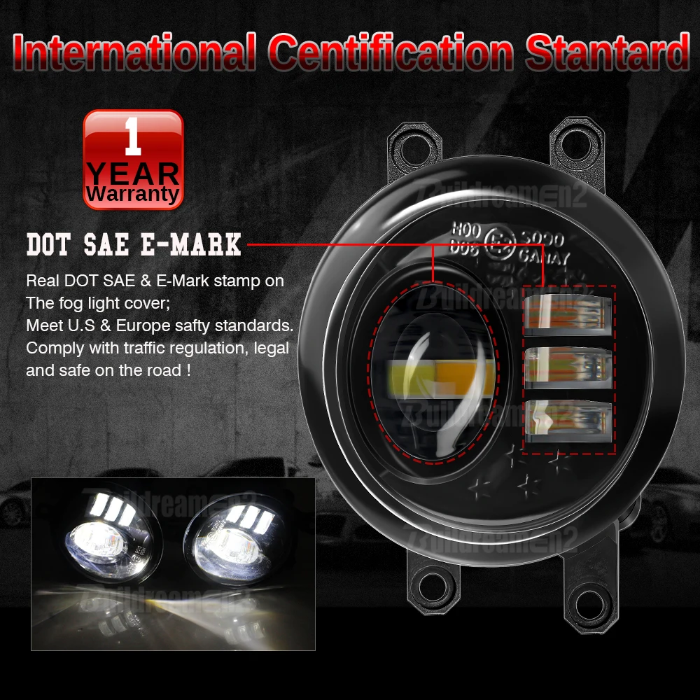 مجموعة مصابيح ضباب ليد للسيارة ، مصباح قيادة ، عدس...