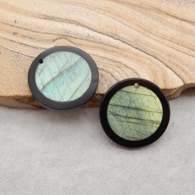 Natural Stone Flash Labradorite Obsidian Semiprecious Fashion Jewelry Women Round Earrings Accessories 20x3mm 4g