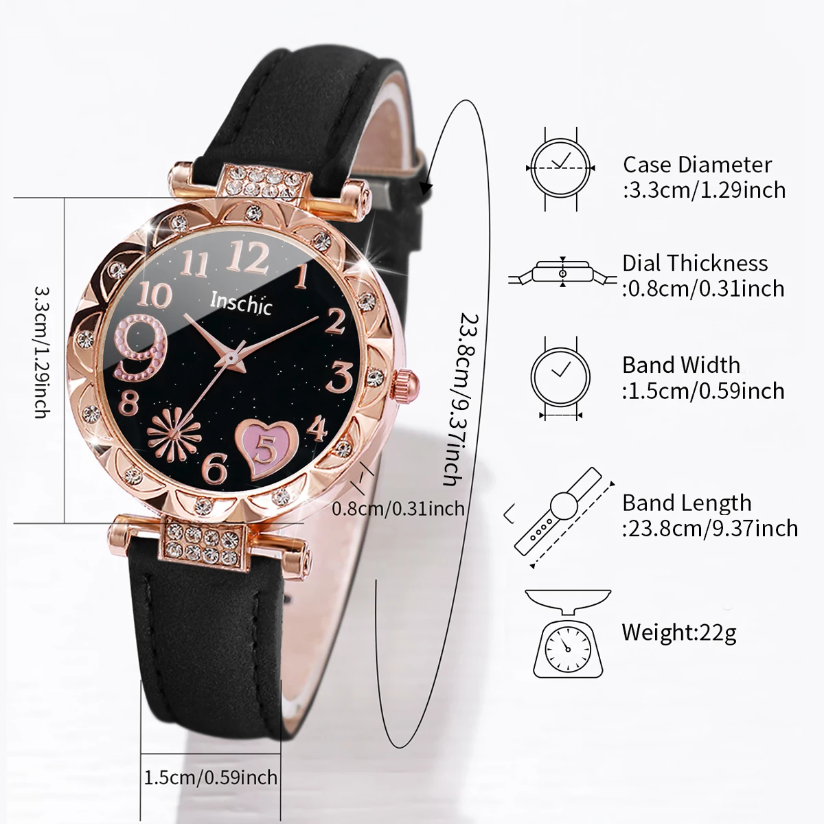 6PCS/Set Women Watches Fashion Heart Dial Leather Band Quartz Watch Leaf Bracelets Set ( Without Box ) 6