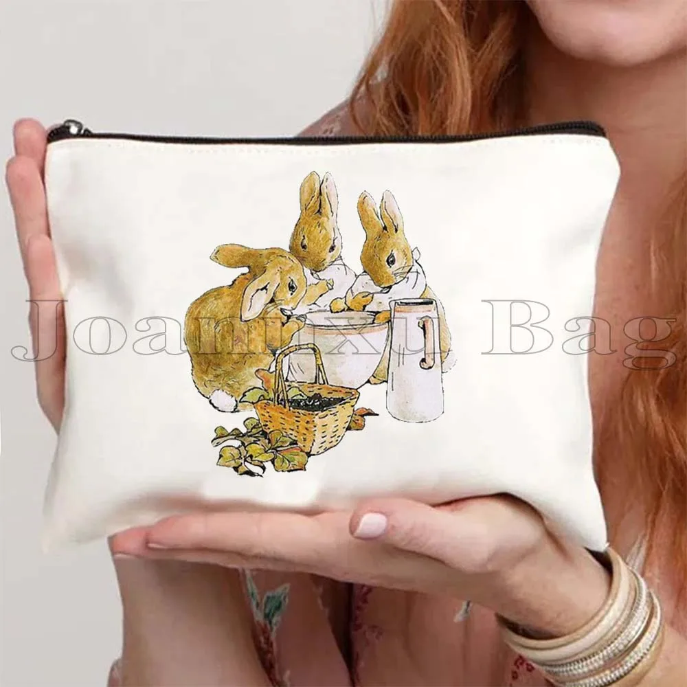 Cute Beatrix Potter Cartoon Peter Rabbit Anime Duck Carrots Kawaii Animal Canvas Cosmetic Makeup Toilet Bag Pencil Case Pouch 6