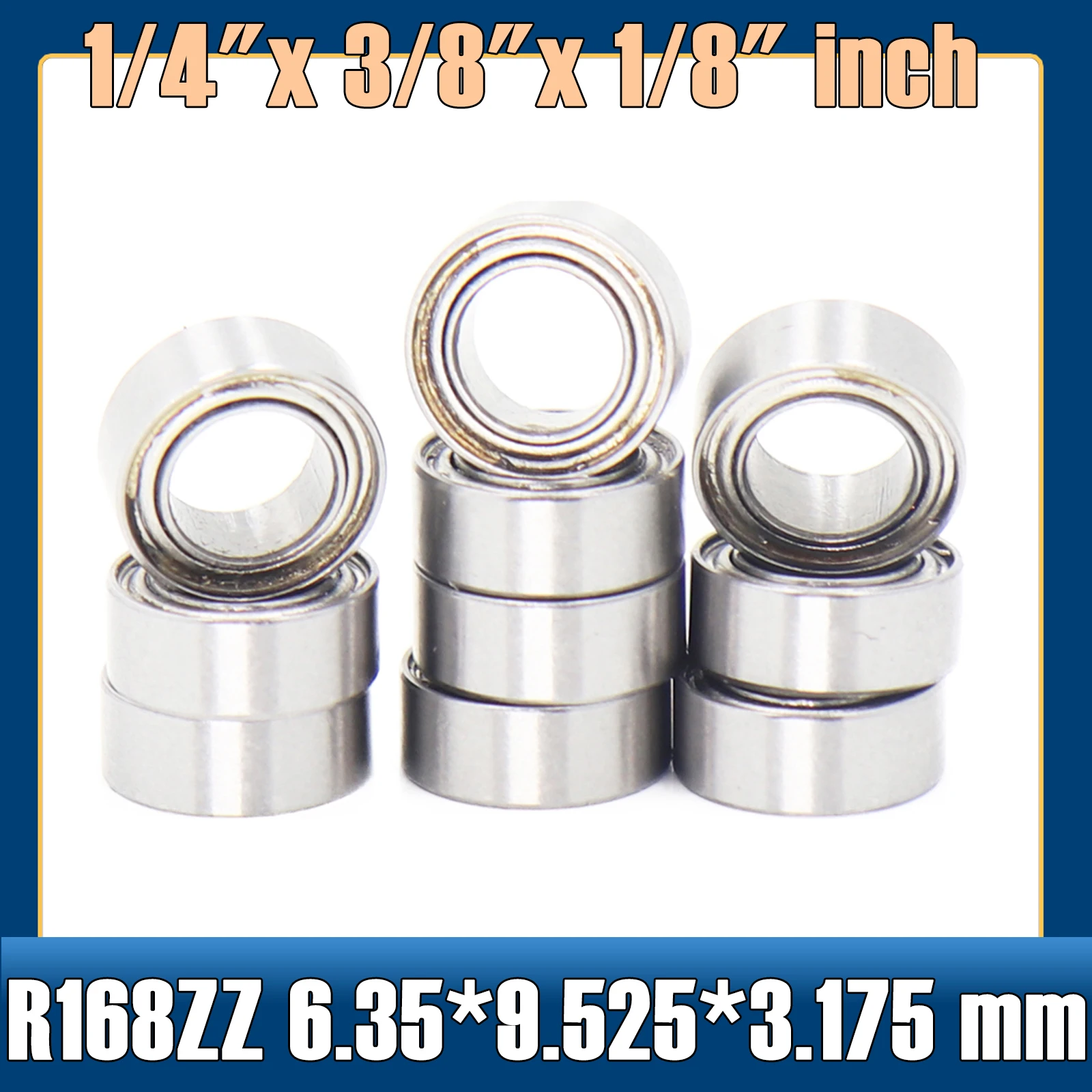 

R168ZZ Bearing ( 10 PCS ) 1/4"x3/8"x1/8" inch Miniature R168 ZZ 6.35*9.525*3.175 mm Ball Bearings For RC Model Parts